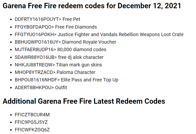 Free Fire Rewards